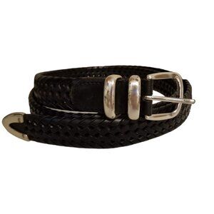 Fossil Black Leather Braided Woven Belt Sz 42 Unisex